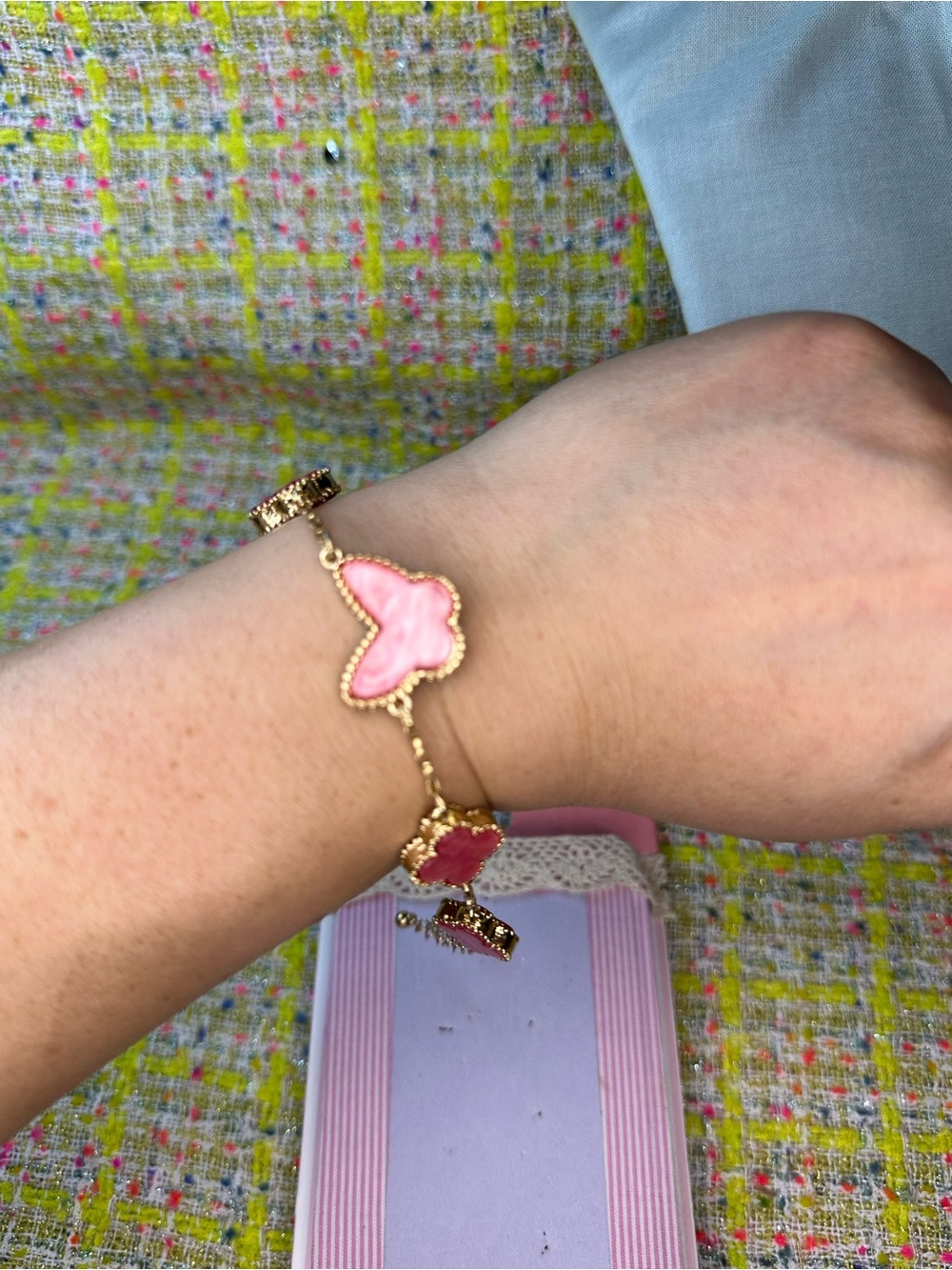 Gold Pink Clover-Link Bracelet